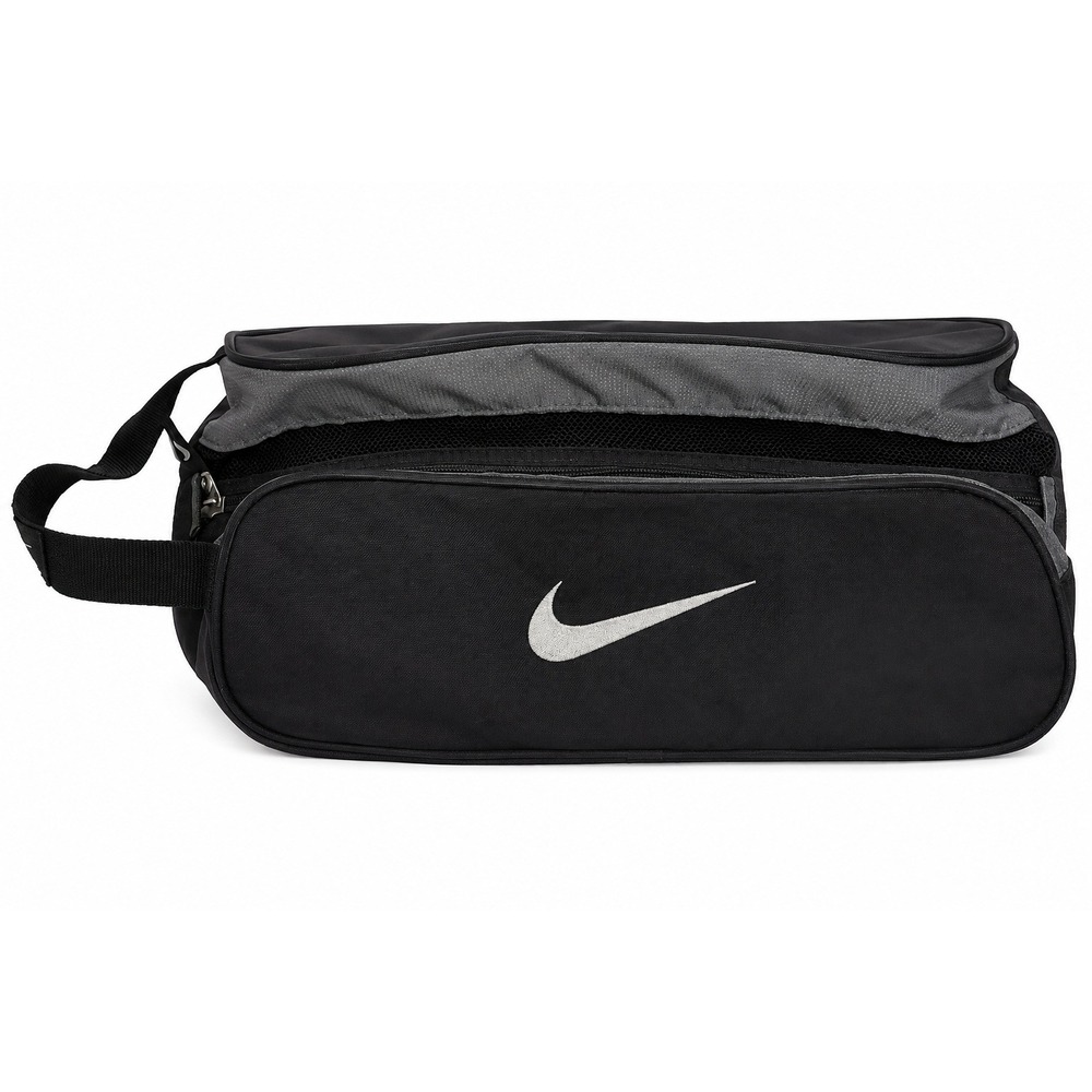 Nike Shoe Bag Black Grey TG0066-001 Swoosh Logo Mesh Vents Travel Sports Bag